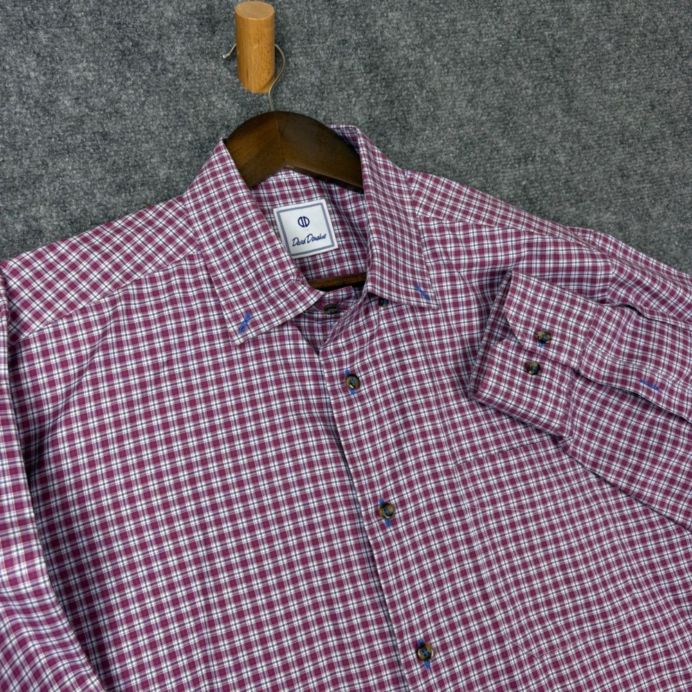 David Donahue Mens XL Purple Plaid Long Sleeve Cotton Button Down Shirt